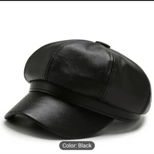 Newsboy Cap Black PU Leather